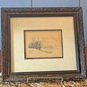 Antique Louis Kinney Harlow Etching Signed (1850-1913) Boat‎ River 5x7 Original
